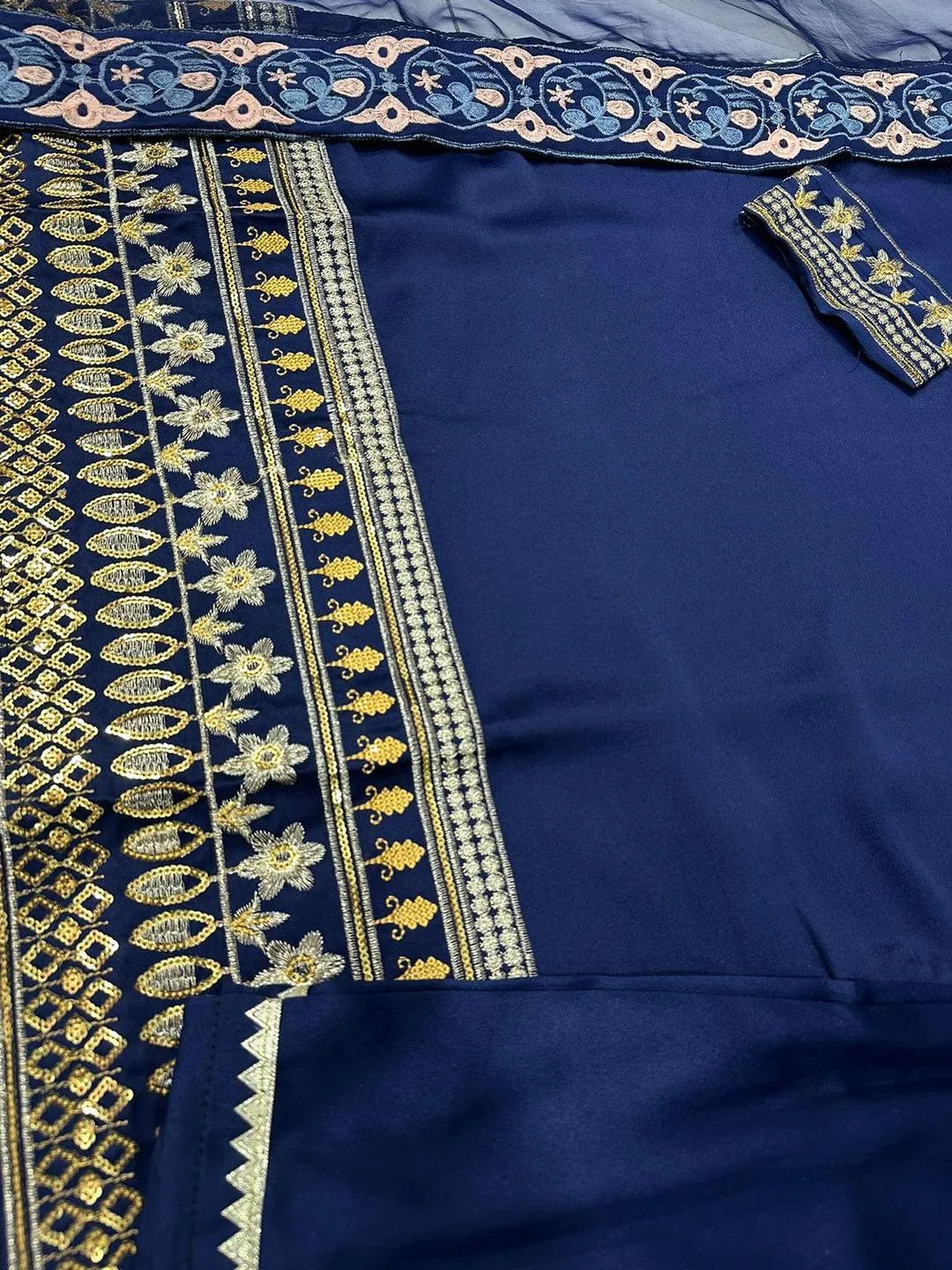 Blue Shamoz Silk 3-Piece Wedding Party Set with Gharara & Dupatta