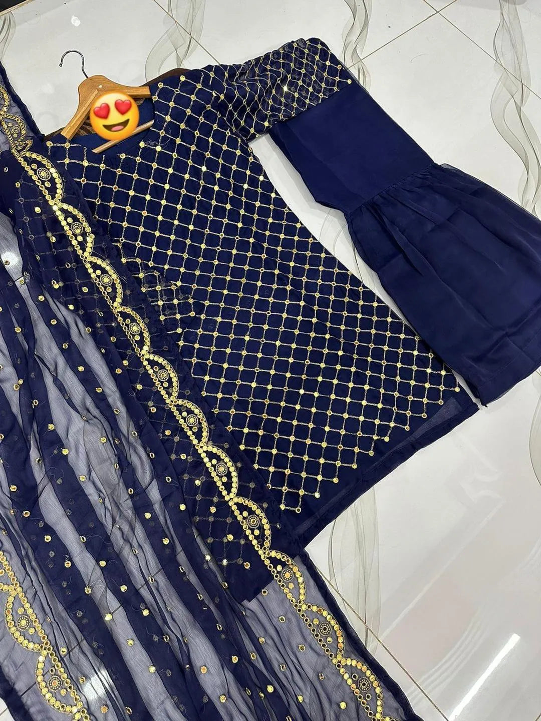 Blue 9MM Sequence Embroidered 3Piece Suit Set