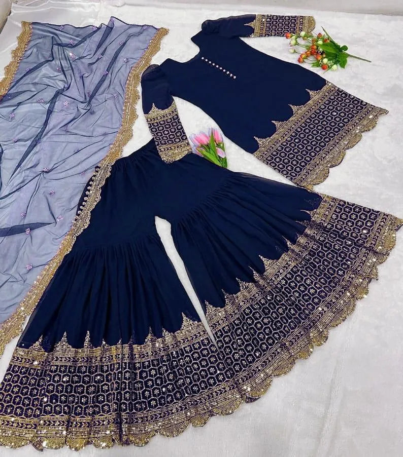 Sequin Embroidered 3-Piece Shamoz Silk Wedding Set