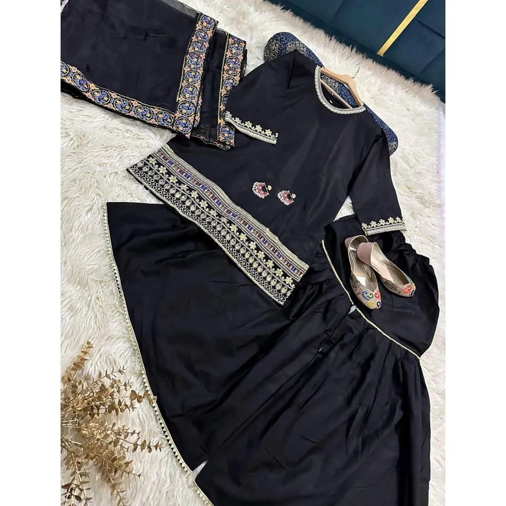 Black Zarri Embroidery 3Pcs Suit Set