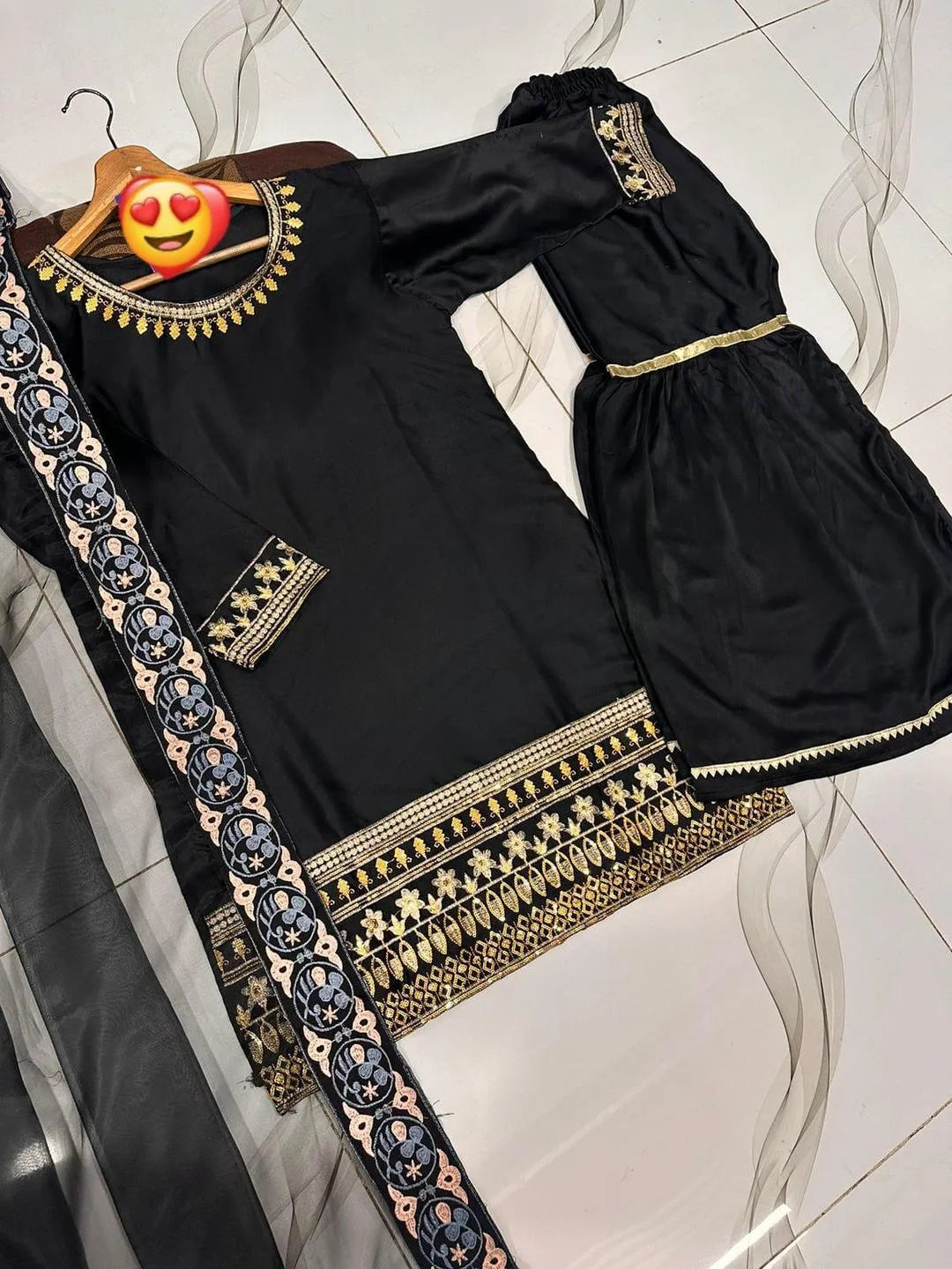 Black Zarri Embroidery 3Pcs Suit Set