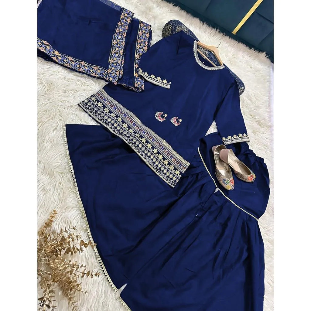 Blue Sequins Embroidered 3Pcs Eid Party Wear Set
