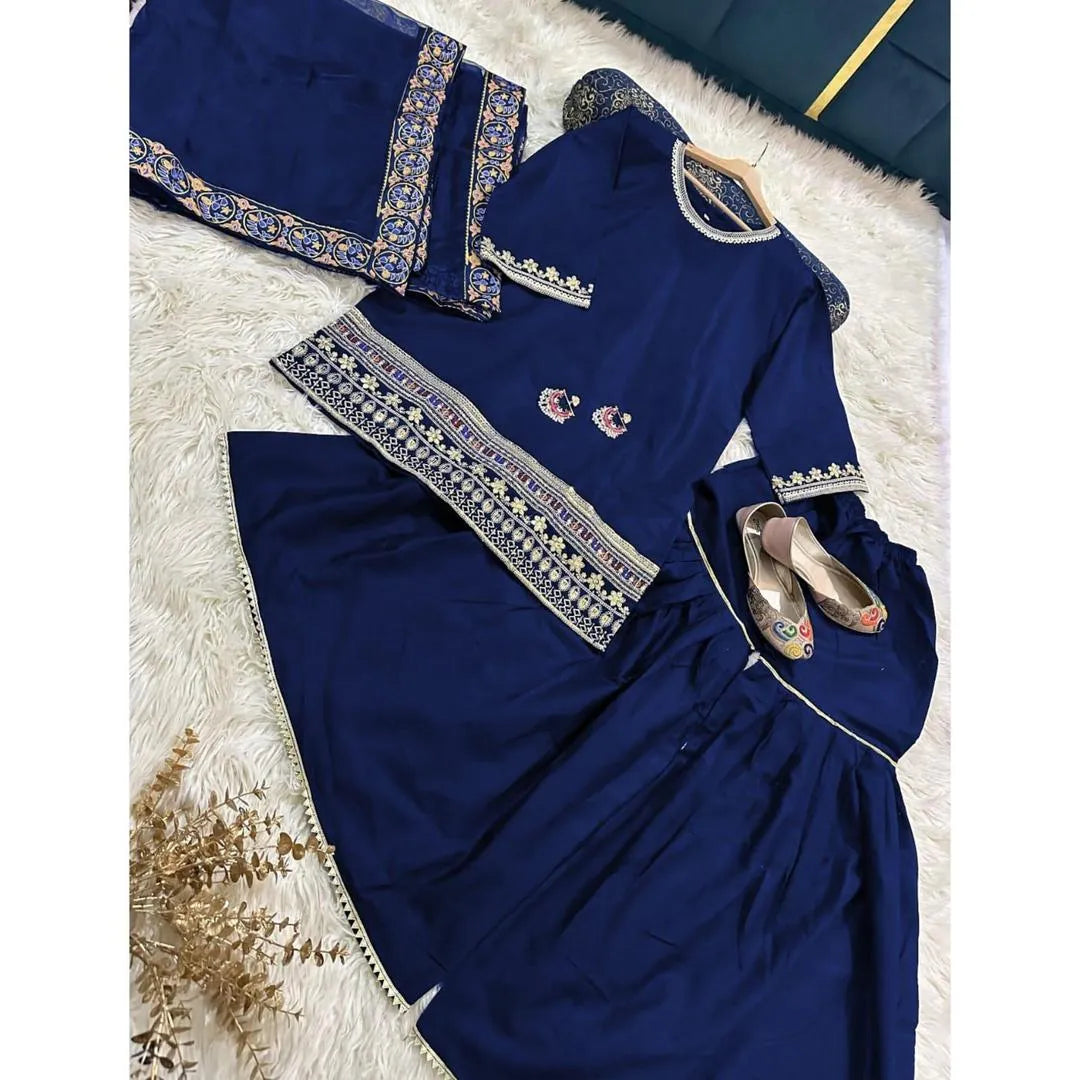 Blue Sequins Embroidered 3Pcs Eid Party Wear Set