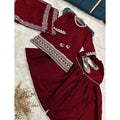 Maroon Embroidered 3Pcs Shamose Silk Set