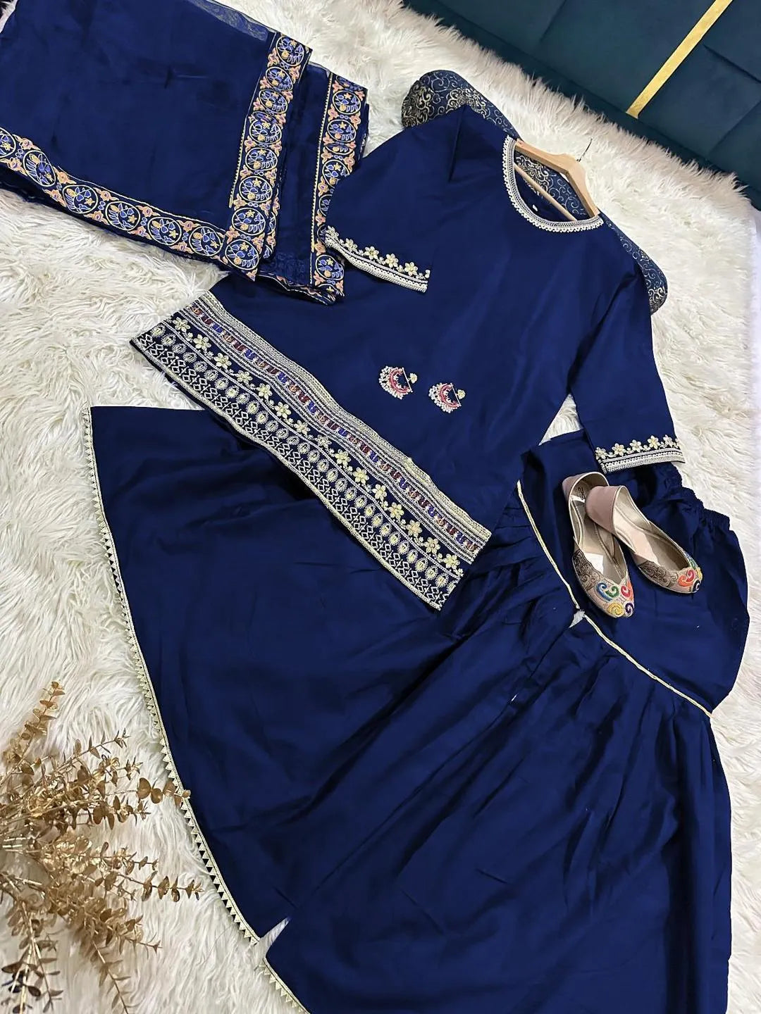 Blue Sequins Embroidered 3Pcs Gharara Set