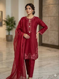 3 Pcs Women’s Stitched Cotton Embroidered Suit