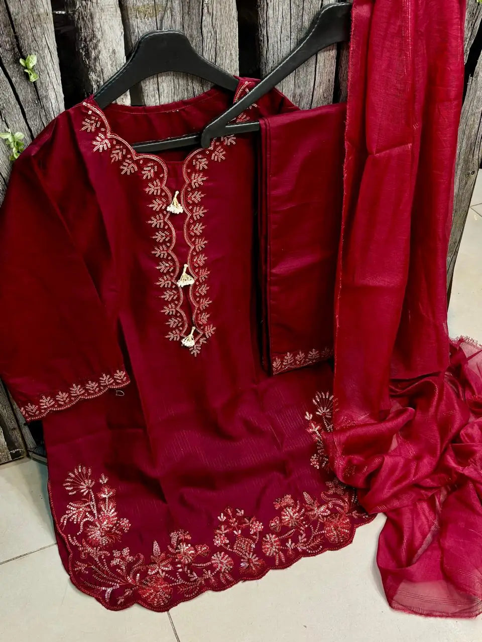 3 Pcs Women’s Stitched Cotton Embroidered Suit