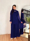 Women's Chiffon Short Shirt Palazzo 3 Piece Suit – Body Fitting Short Shirt with Back Luppi Dori Work, Chiffon Palazzo & Plain Dupatta | Pakistani Stitched Dress