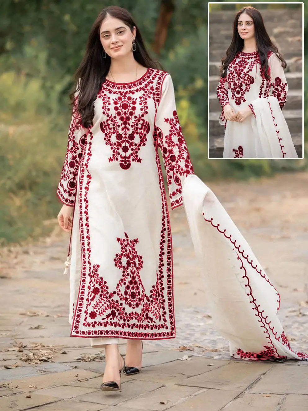 Women's Heavy Embroidered Organza 3 Piece Suit with Embroidered Dupatta – Luxury Party Wear Dress | Eid & Wedding Collection