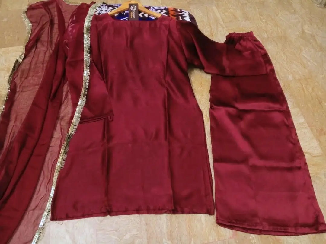 Women's Silk Long Flare Sharara Suit 3 Piece Set with Four Side Lace Work Chiffon Dupatta | Pakistani Party Wear Dress