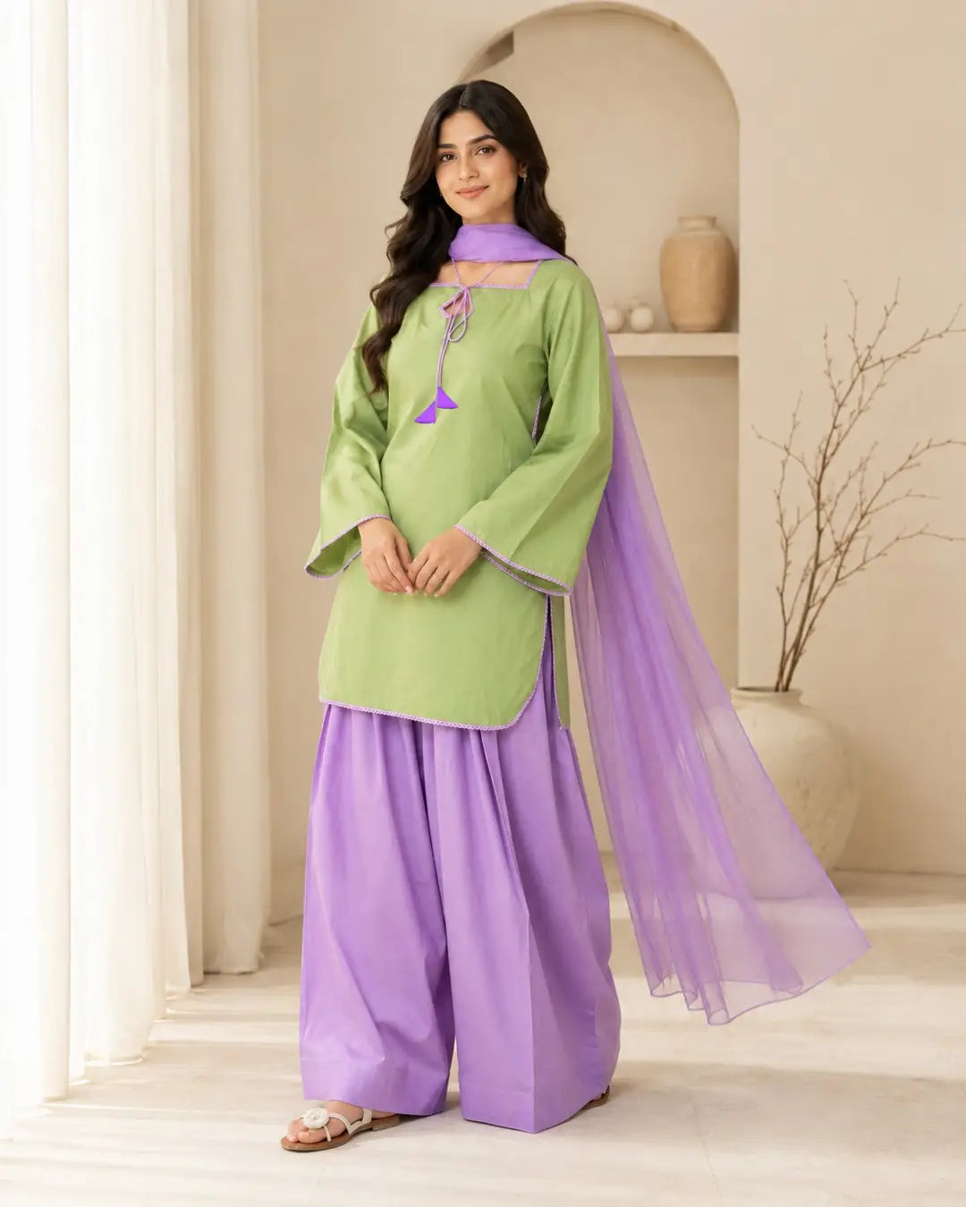 3 Pcs Women’s Stitched Cotton Plain Suit