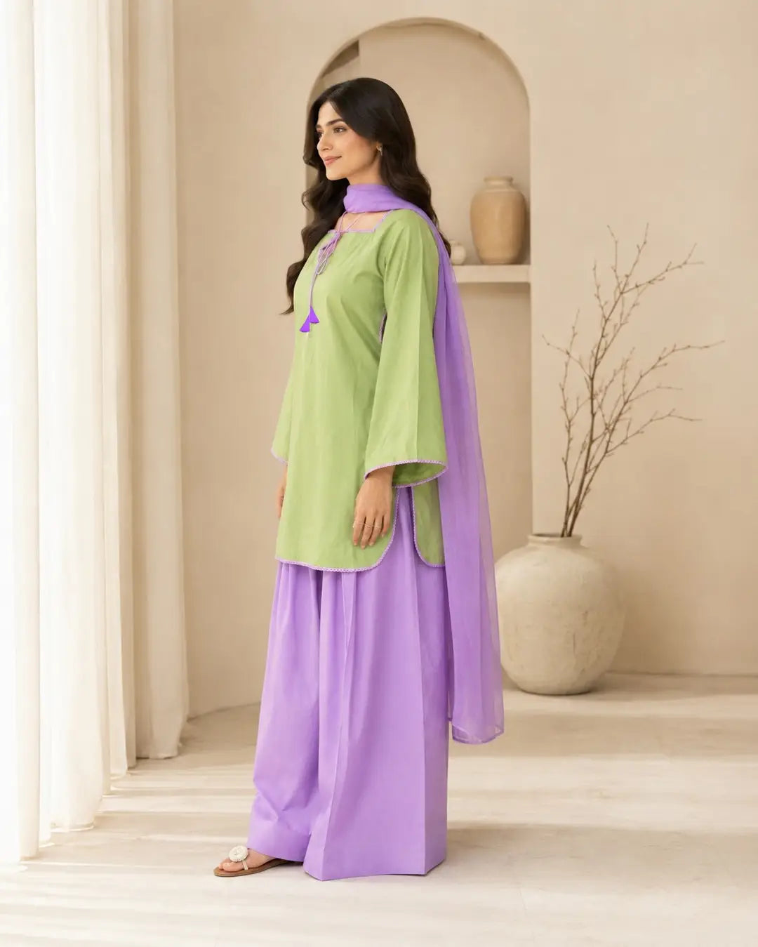 3 Pcs Women’s Stitched Cotton Plain Suit
