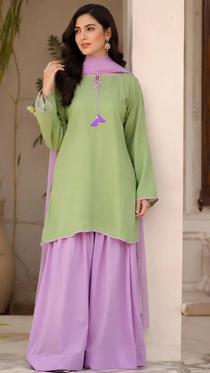 3 Pcs Women’s Stitched Cotton Plain Suit