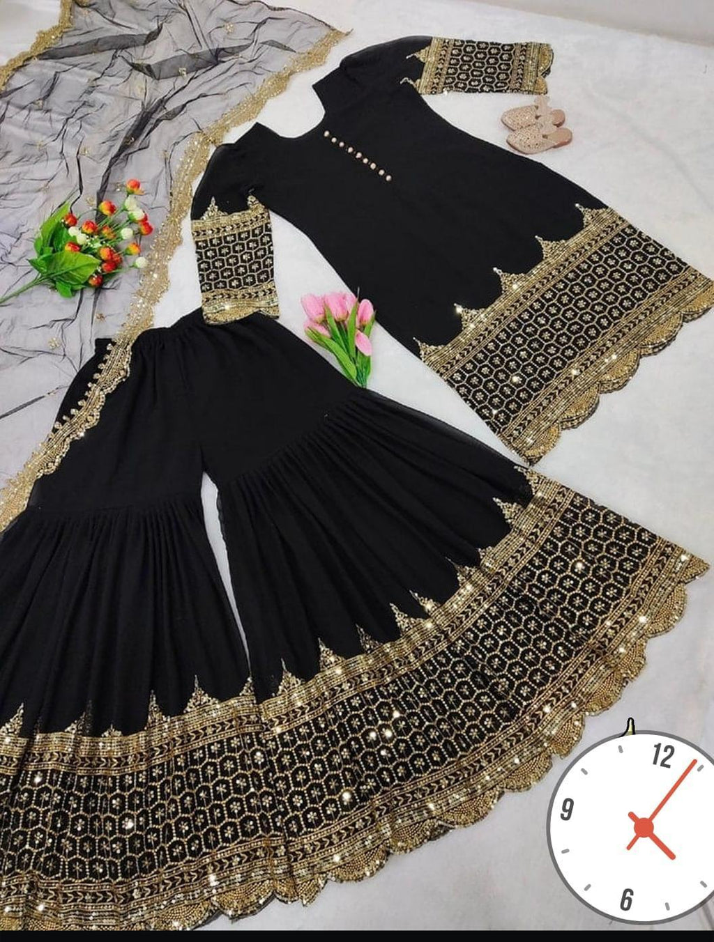 Black Mehndi Suit with Gold Sequins for Weddings