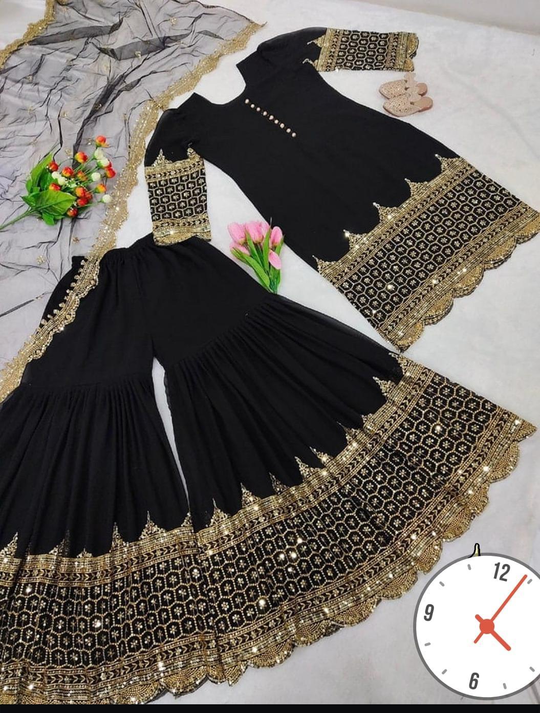 Black Mehndi Suit with Gold Sequins for Weddings