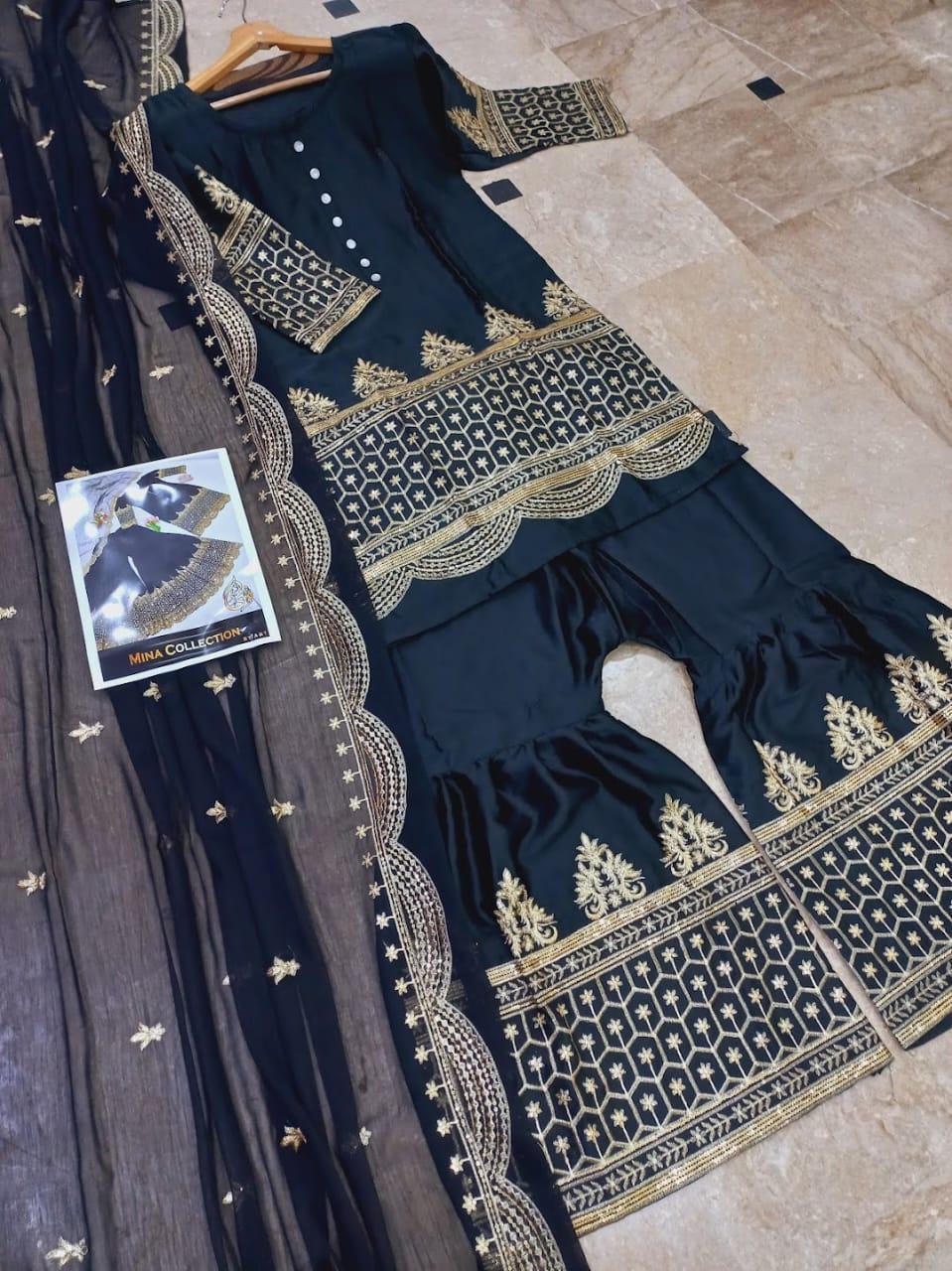 Black Mehndi Suit with Gold Sequins for Weddings