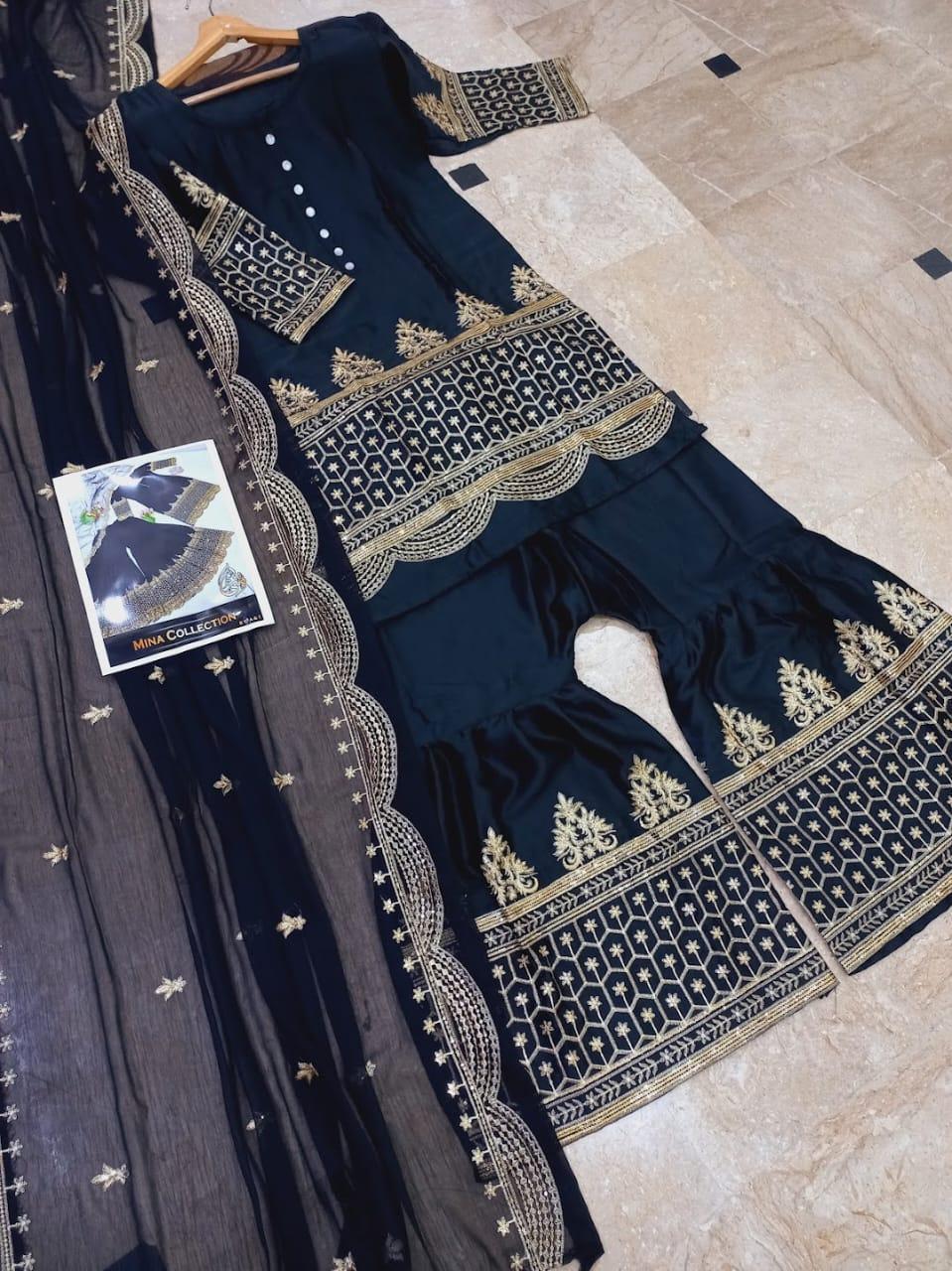 Black Mehndi Suit with Gold Sequins for Weddings