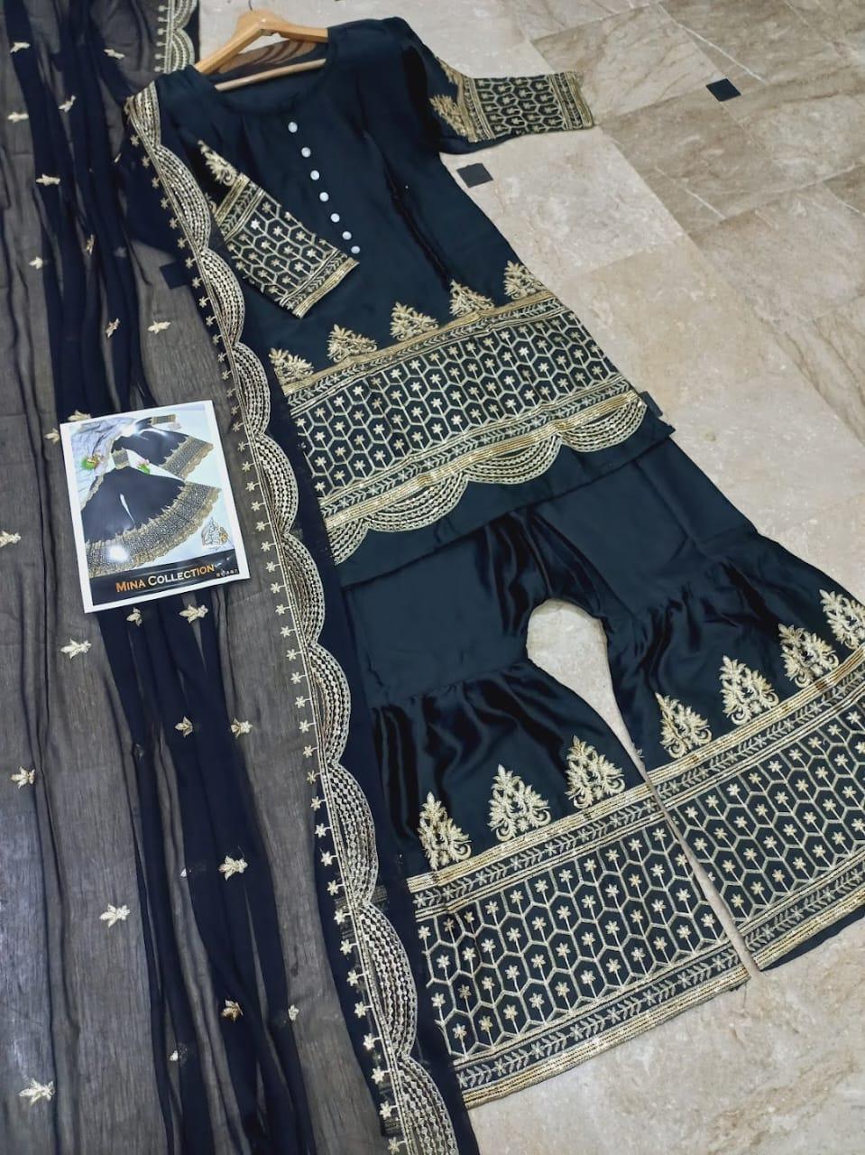 Black Mehndi Suit with Gold Sequins for Weddings
