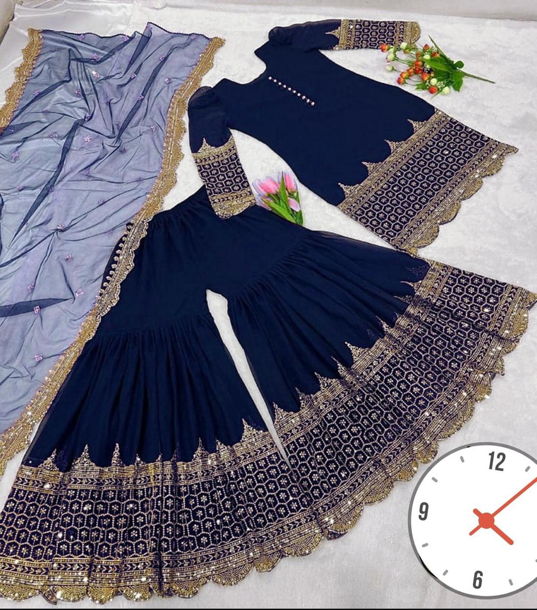 Blue Sequin Embroidered Mehndi Suit for Weddings Parties