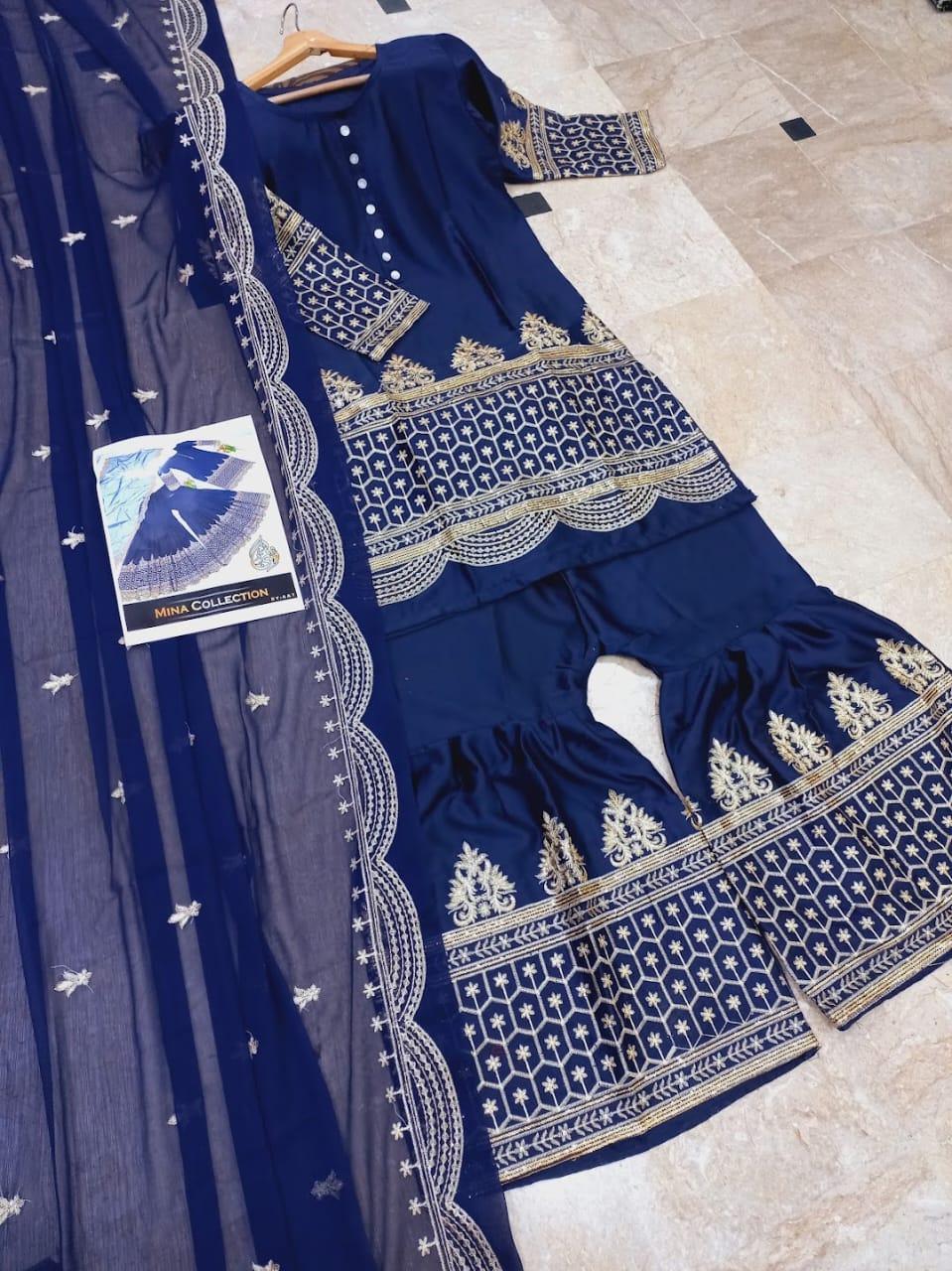 Blue Sequin Embroidered Mehndi Suit for Weddings Parties
