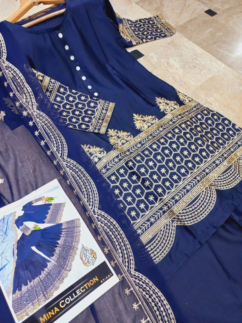 Blue Sequin Embroidered Mehndi Suit for Weddings Parties