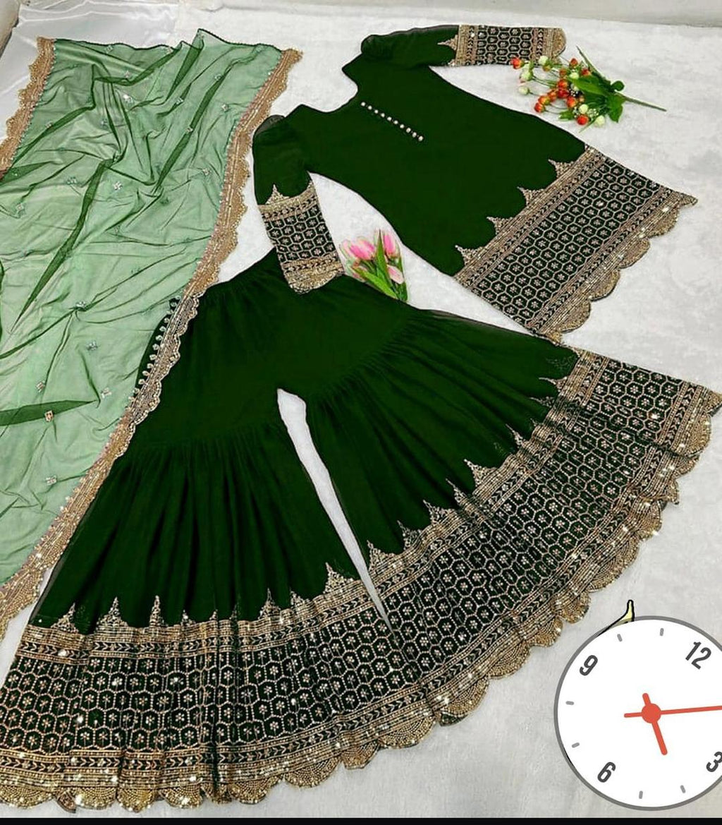 Green Silk Mehndi Suit for Women Wedding Party Wear