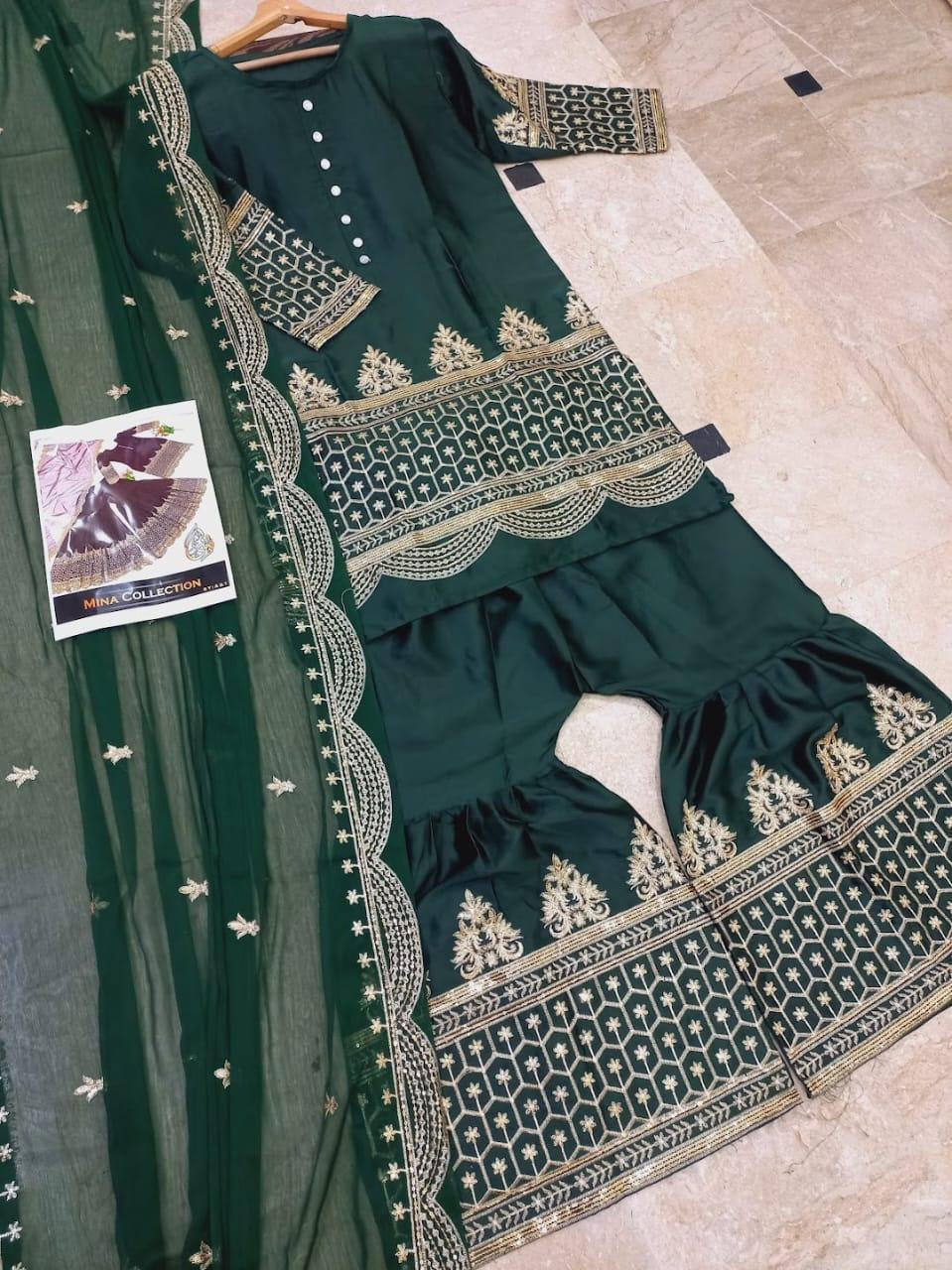 Green Silk Mehndi Suit for Women Wedding Party Wear