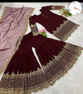 Maroon Sequins Embroidered Mehndi Suit 3Pc Silk Set