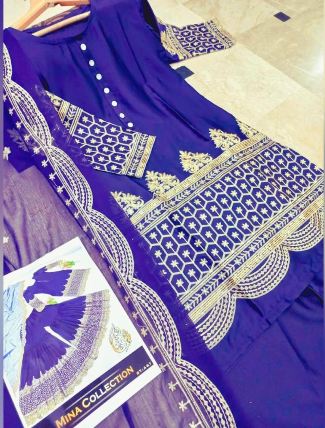 Purple Silk Mehndi Suit with Sequins Embroidery for Weddings