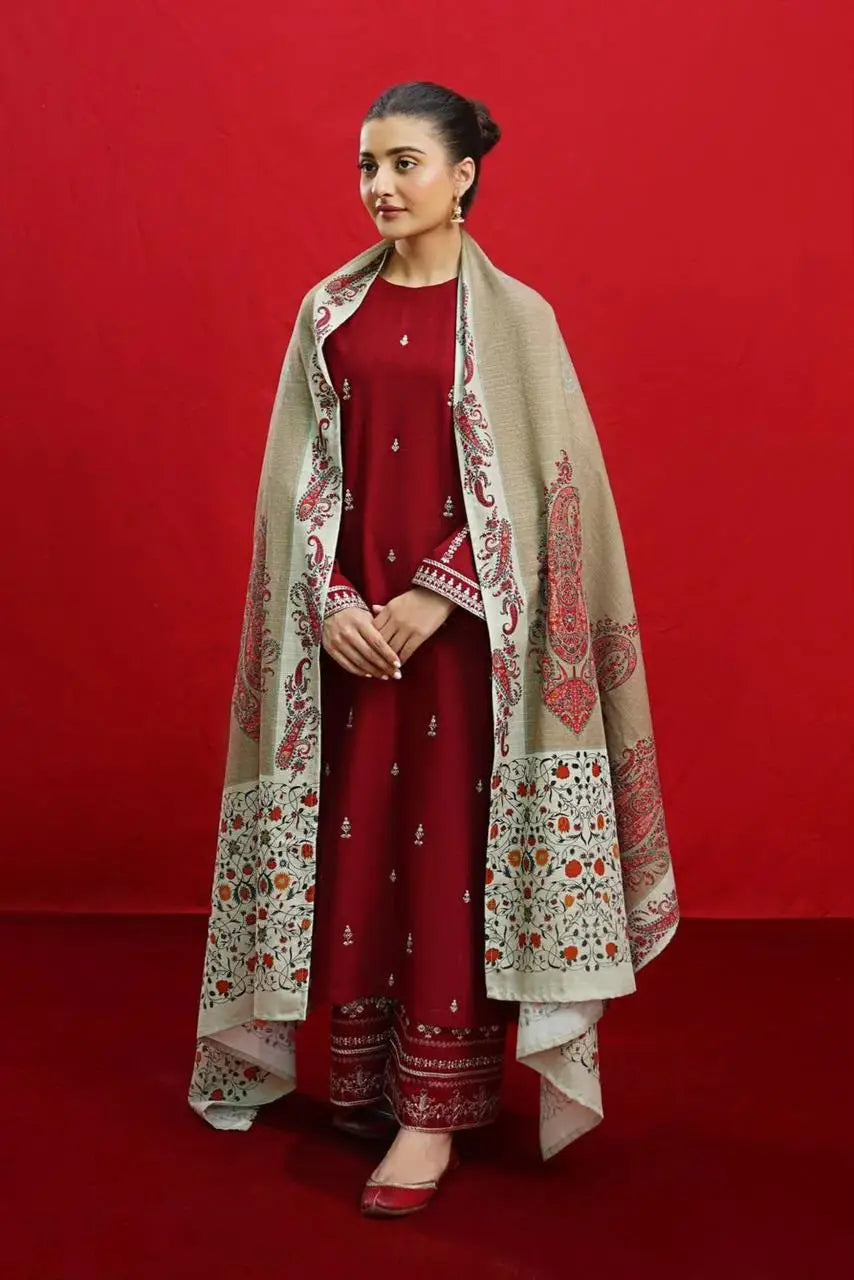 3 Pcs Women's Unstitched Embroidered Suit