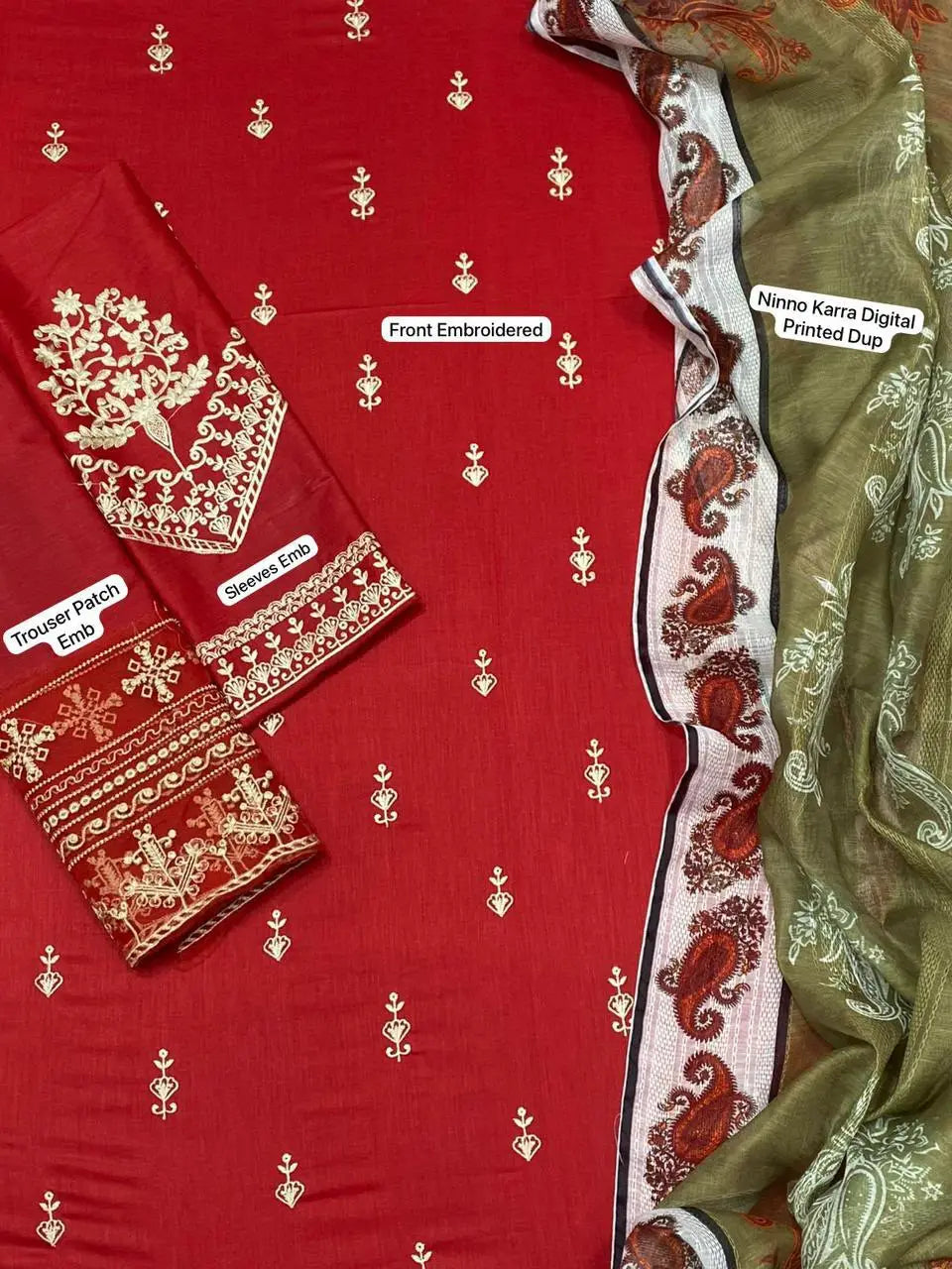 3 Pcs Women's Unstitched Embroidered Suit