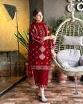 Maroon Sequin Embroidered 3-Piece Suit for Women