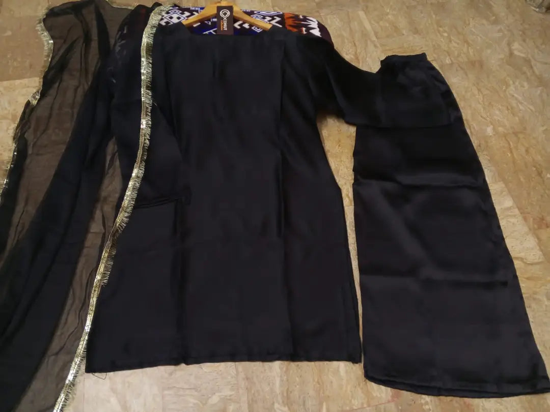 Women's Silk Long Flare Sharara Suit 3 Piece Set with Four Side Lace Work Chiffon Dupatta | Pakistani Party Wear Dress